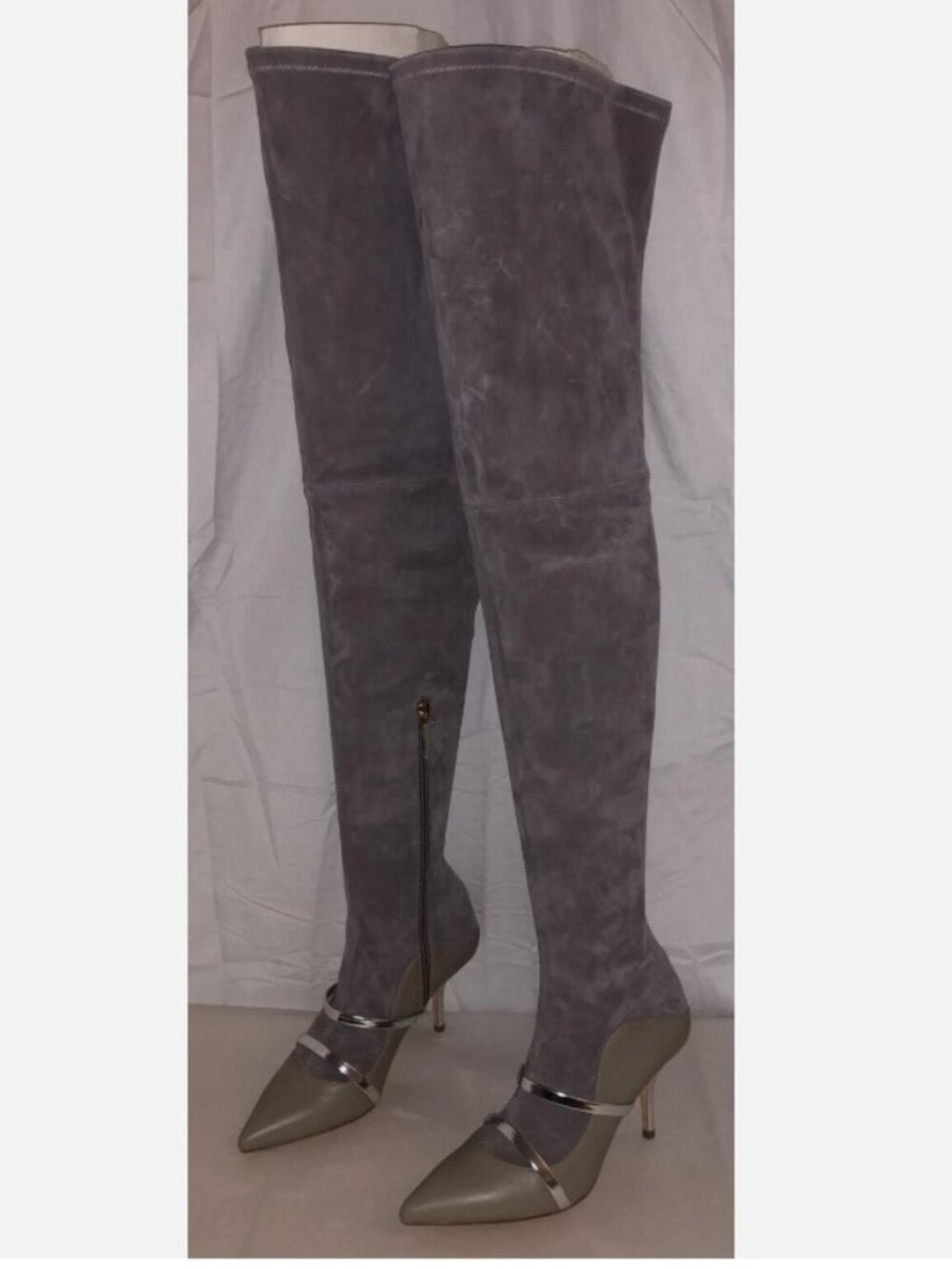 38/US 8 ITALY MALONE SOULIERS Suede Leather Thigh High Heels OVER KNEE BOOTS